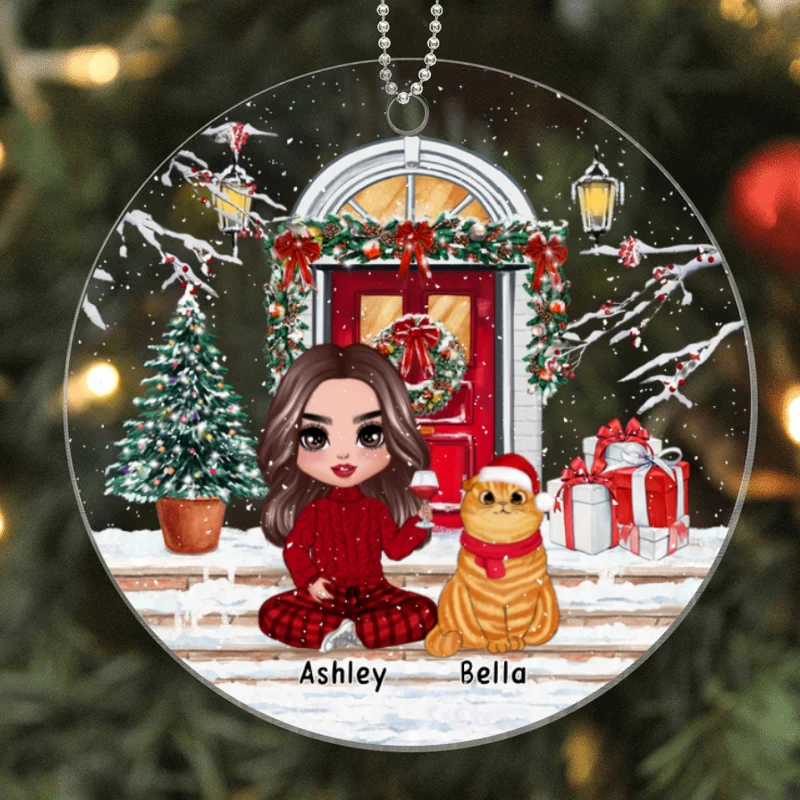 Cat Mom Christmas Front Porch Personalized Acrylic Ornament - Image 4