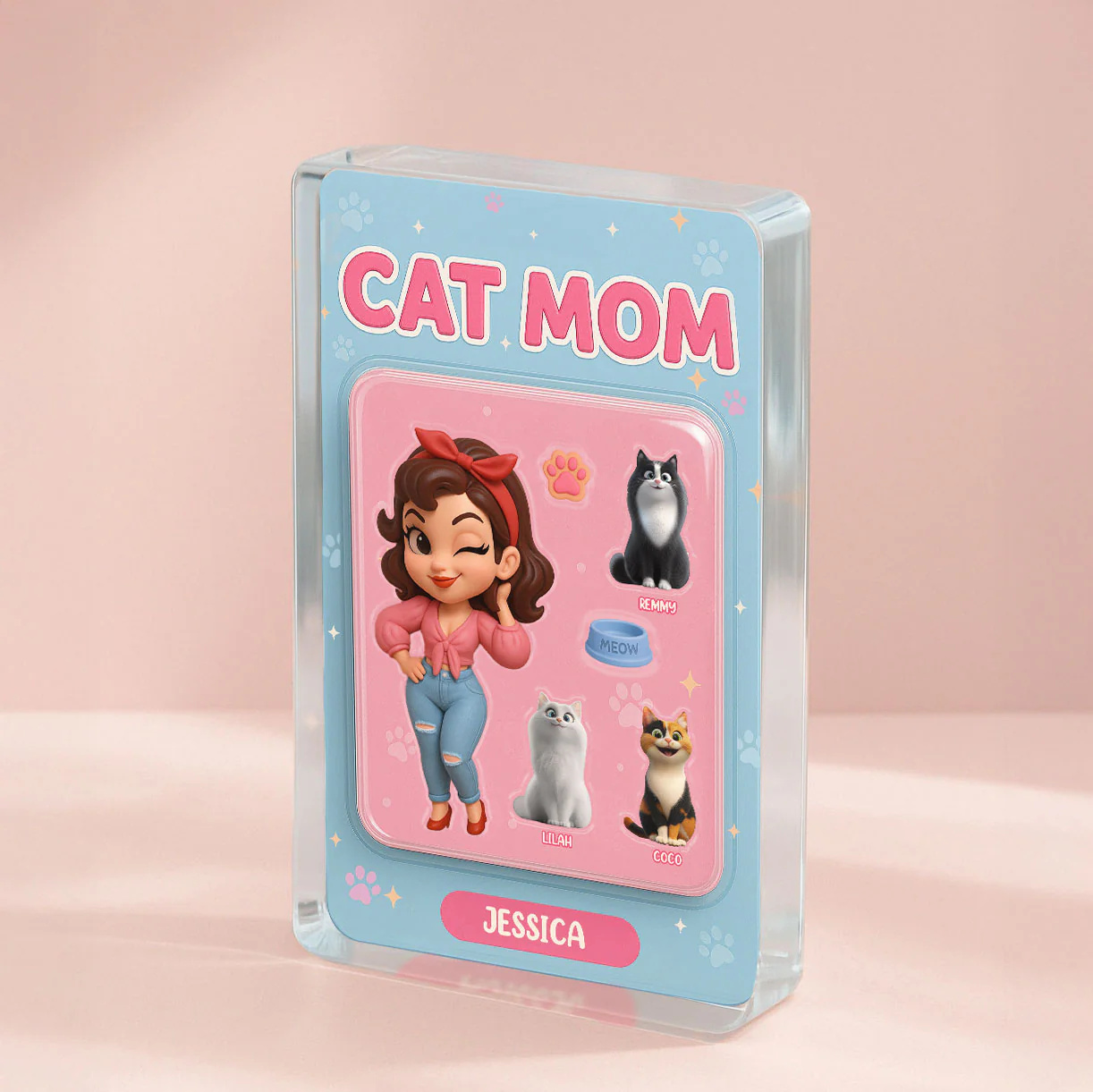 Cat Mom Custom Figure Cute Cartoon Cats Personalized Acrylic Block Plaque, Gift for Cat Mom - Image 2