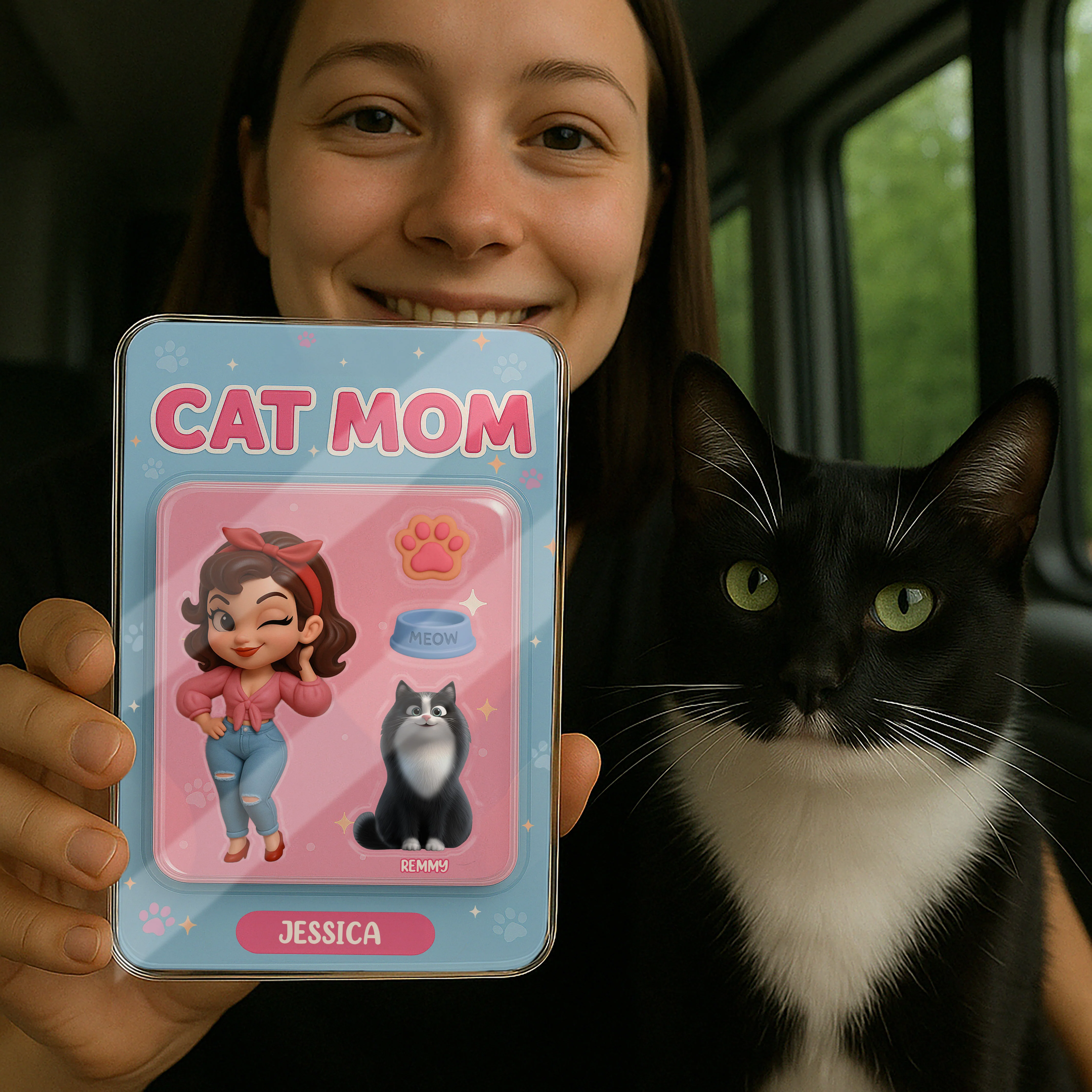 Cat Mom Custom Figure Cute Cartoon Cats Personalized Acrylic Block Plaque, Gift for Cat Mom - Image 3