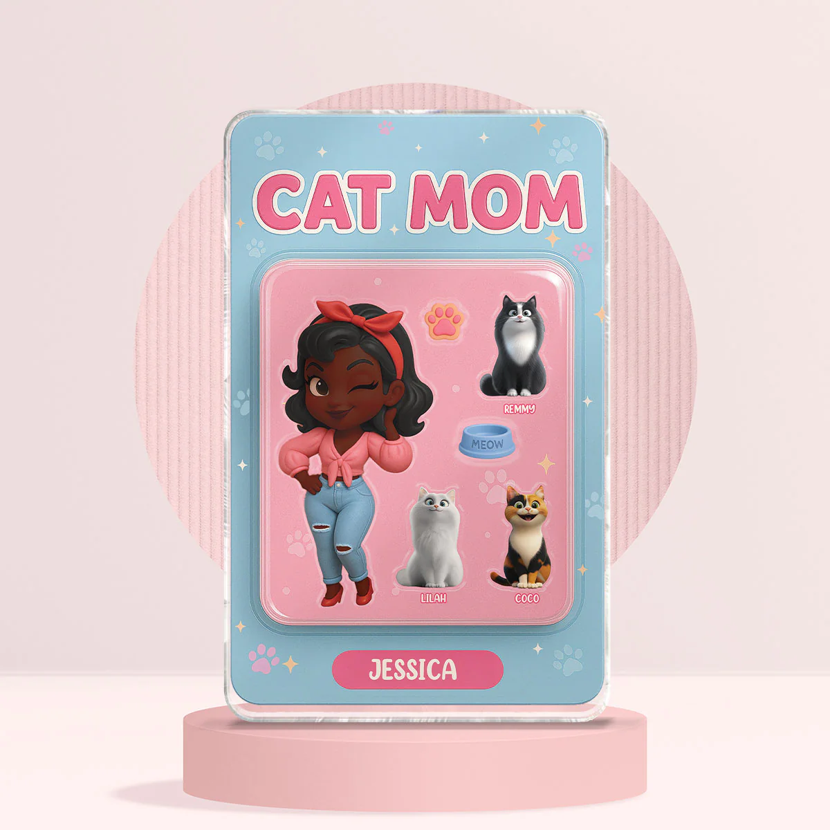 Cat Mom Custom Figure Cute Cartoon Cats Personalized Acrylic Block Plaque, Gift for Cat Mom - Image 4