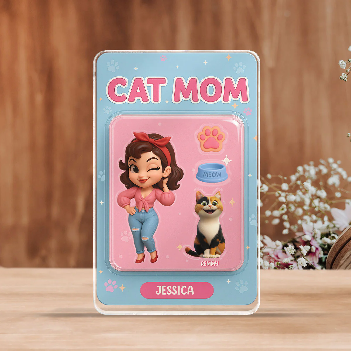 Cat Mom Custom Figure Cute Cartoon Cats Personalized Acrylic Block Plaque, Gift for Cat Mom - Image 5