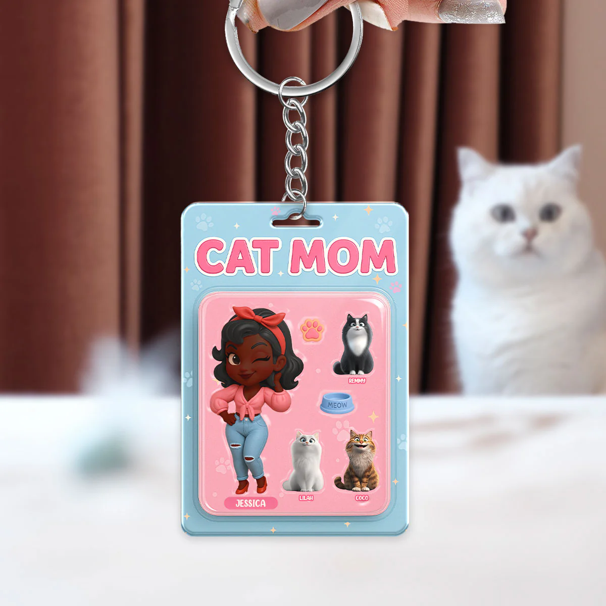 Cat Mom Custom Figure Cute Cartoon Cats Personalized Acrylic Keychain - Image 2