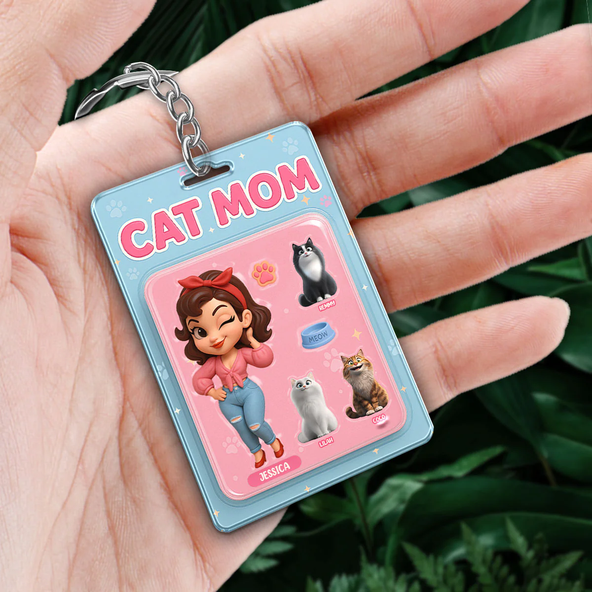 Cat Mom Custom Figure Cute Cartoon Cats Personalized Acrylic Keychain - Image 6