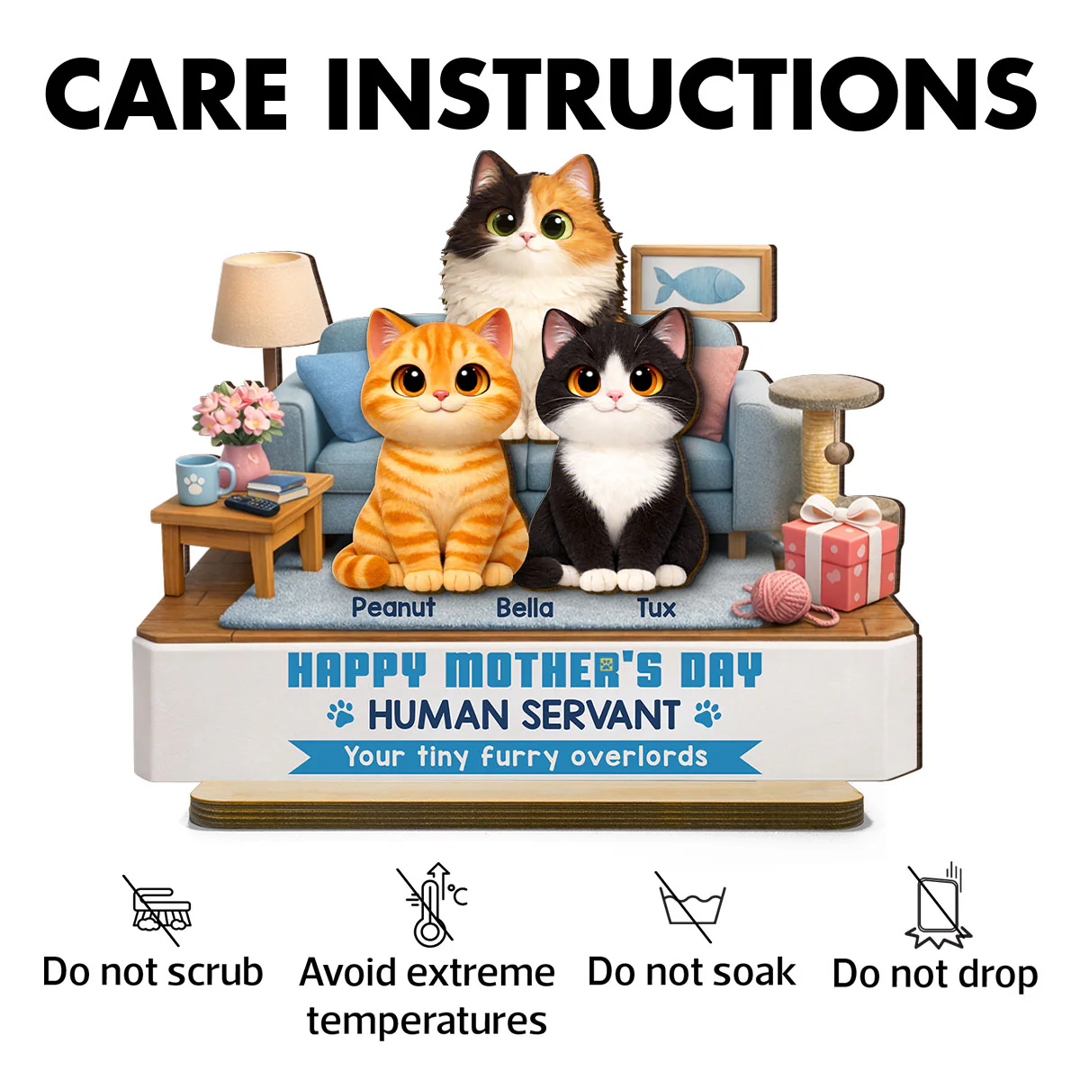 Cat Mom Cute Fluffy Cats Happy Mother's Day Human Servant - Personalized 2-Layered Wooden Plaque - Funny Mother's Day Gift For Cat Mom - Image 7