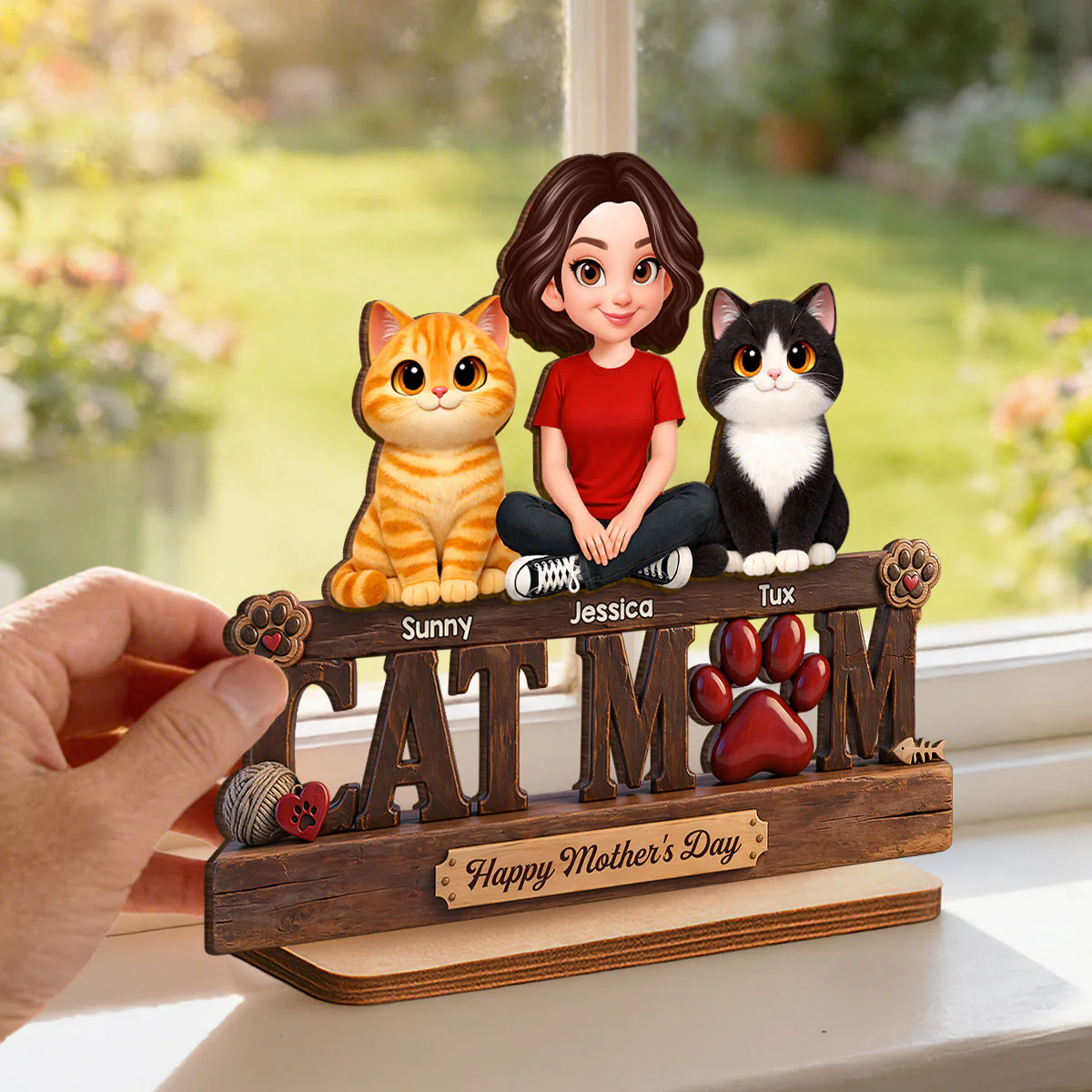 Cat Mom Cute Fluffy Cats Happy Mother's Day - Personalized 2-Layered Wooden Plaque - Mother's Day Gift For Cat Mom - Image 3
