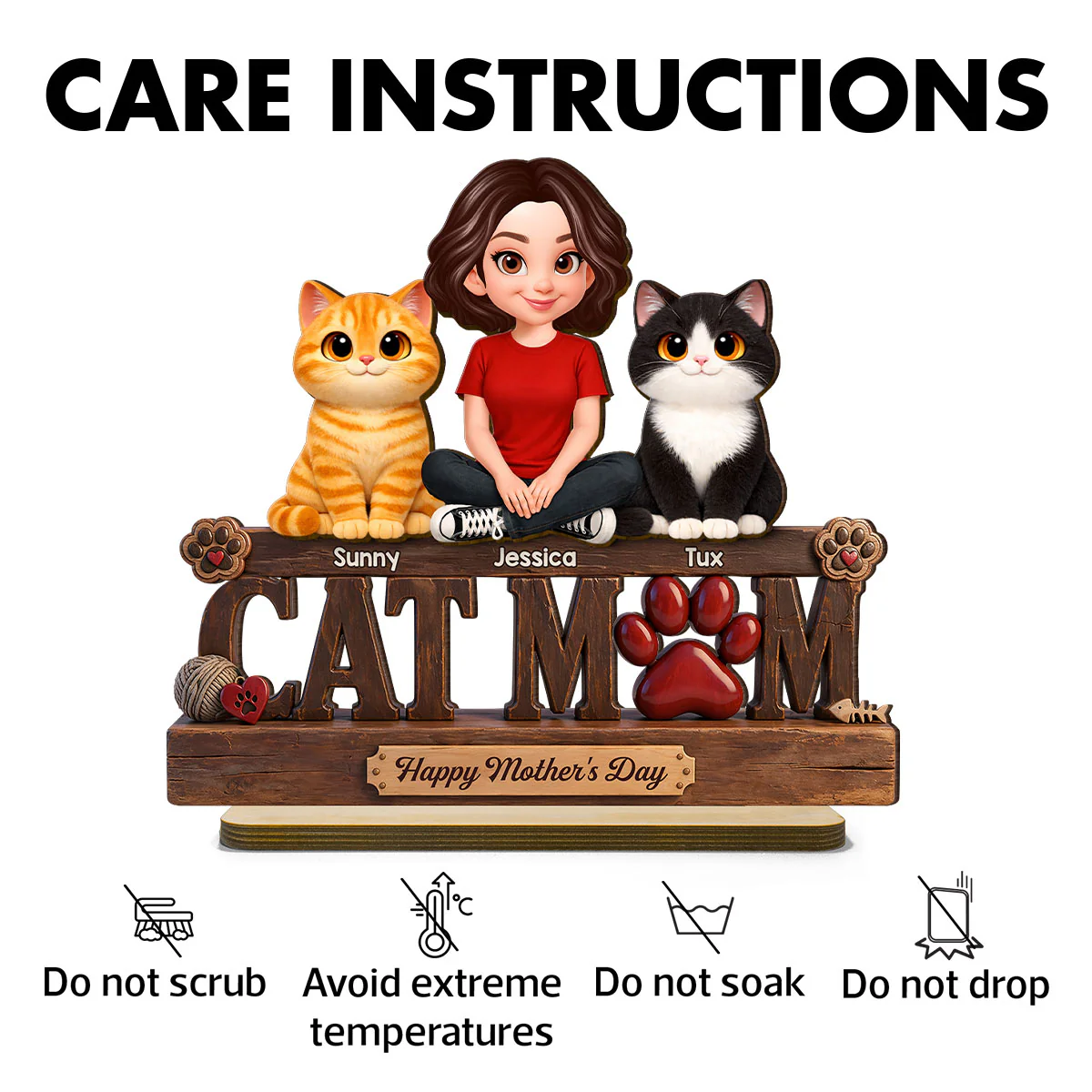 Cat Mom Cute Fluffy Cats Happy Mother's Day - Personalized 2-Layered Wooden Plaque - Mother's Day Gift For Cat Mom - Image 7