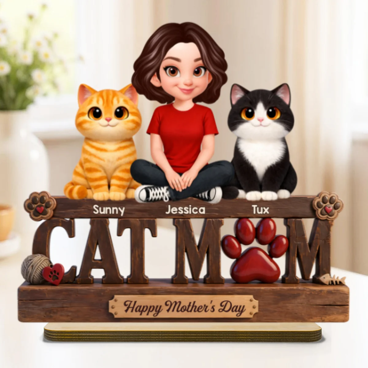 Cat Mom Cute Fluffy Cats Happy Mother's Day - Personalized 2-Layered Wooden Plaque - Mother's Day Gift For Cat Mom - Image 8