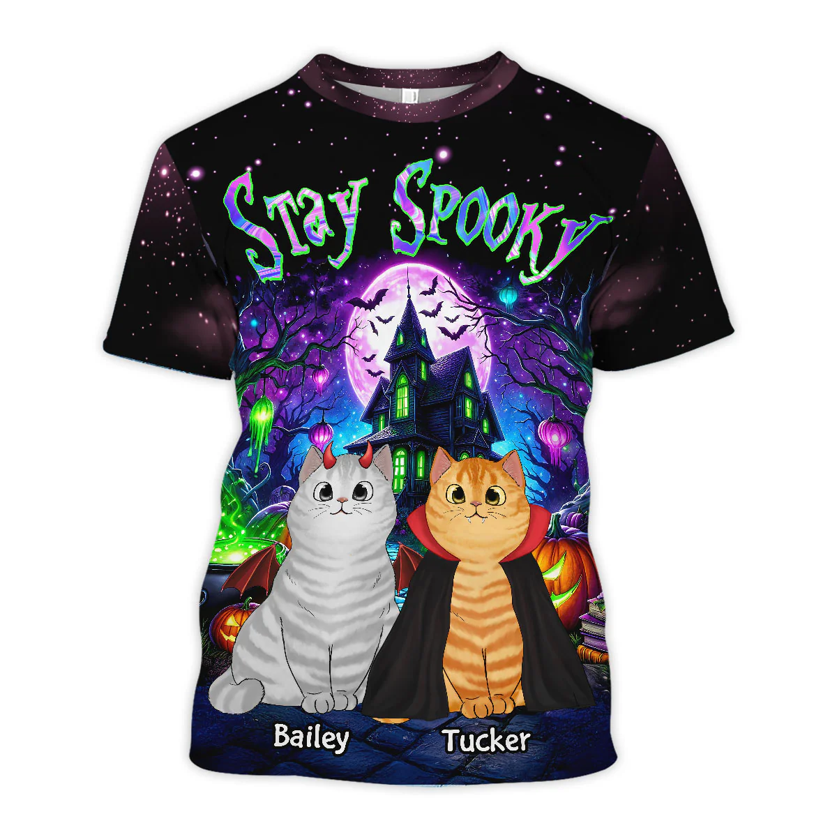 Cat Mom Halloween Dreamscape Background Personalized Shirt, Purrfect Costume for Cat Lover - Image 6