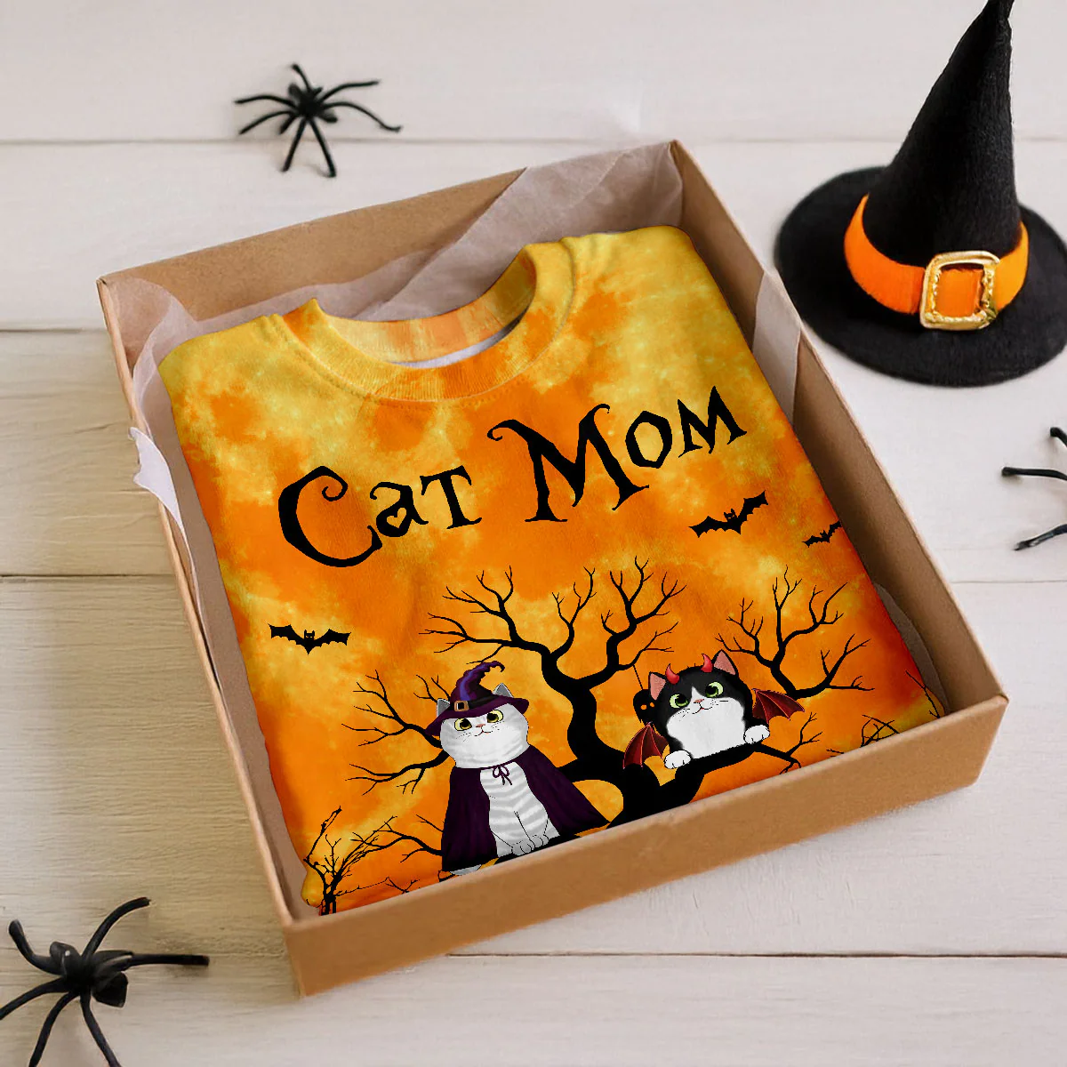 Cat Mom Halloween Moon Light Bat Cat Tree Personalized Shirt, Purrfect Costume for Cat Lover - Image 3