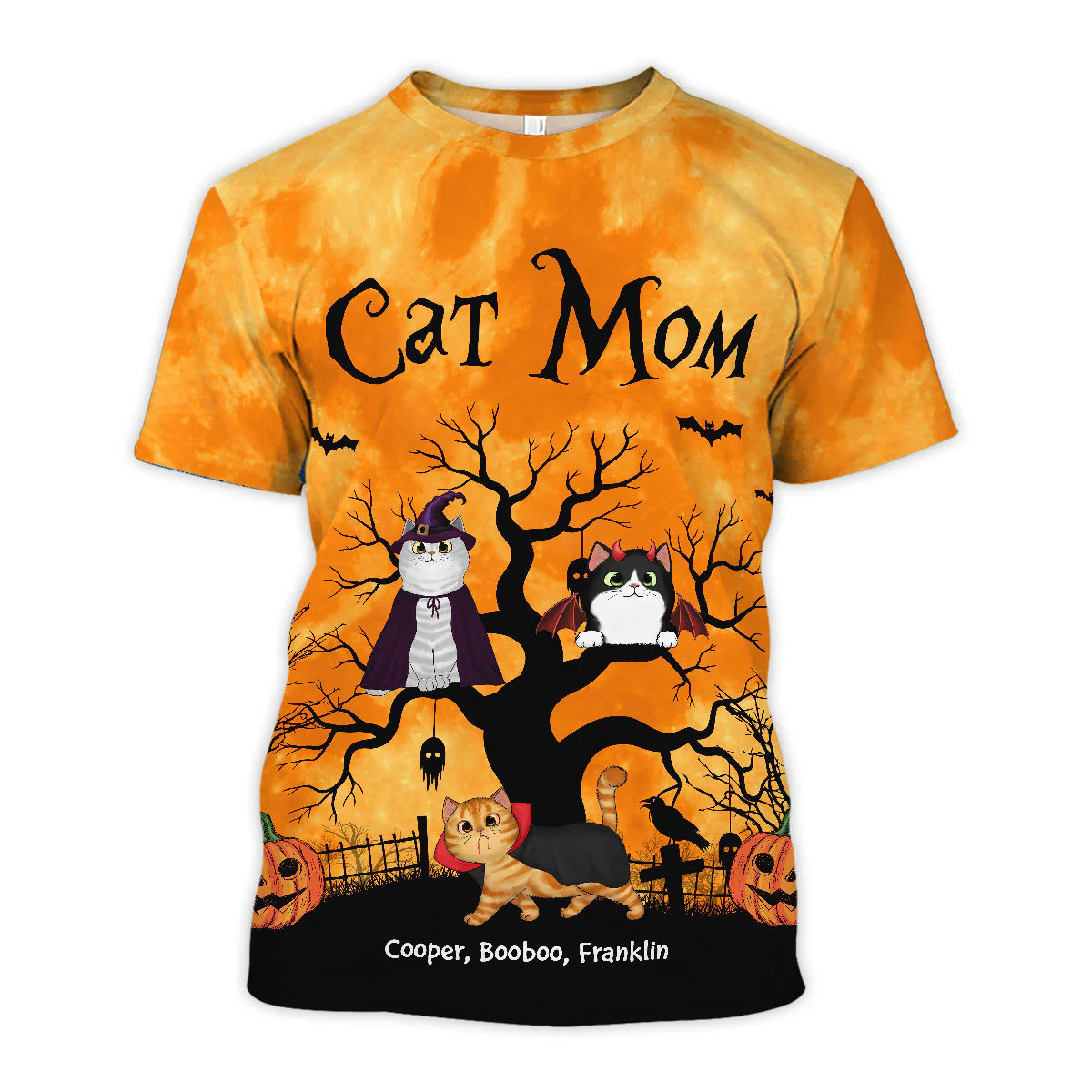Cat Mom Halloween Moon Light Bat Cat Tree Personalized Shirt, Purrfect Costume for Cat Lover - Image 5