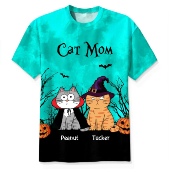 Cat Mom Halloween Moon Light Bat Tree Annoying Cat Personalized Shirt, Purrfect Costume for Cat Lover - Image 13