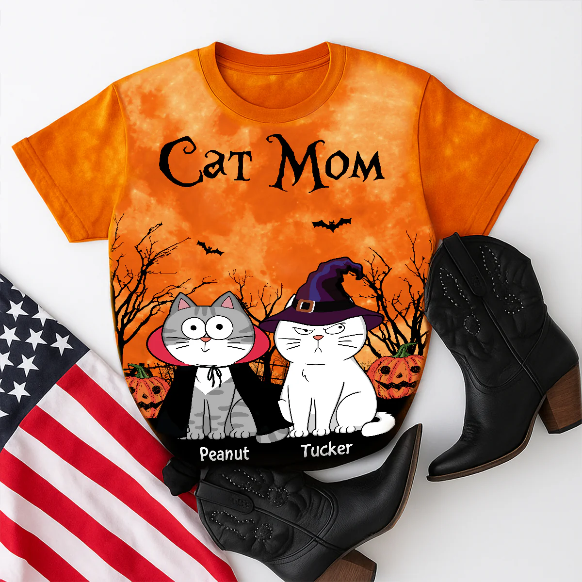 Cat Mom Halloween Moon Light Bat Tree Annoying Cat Personalized Shirt, Purrfect Costume for Cat Lover - Image 4