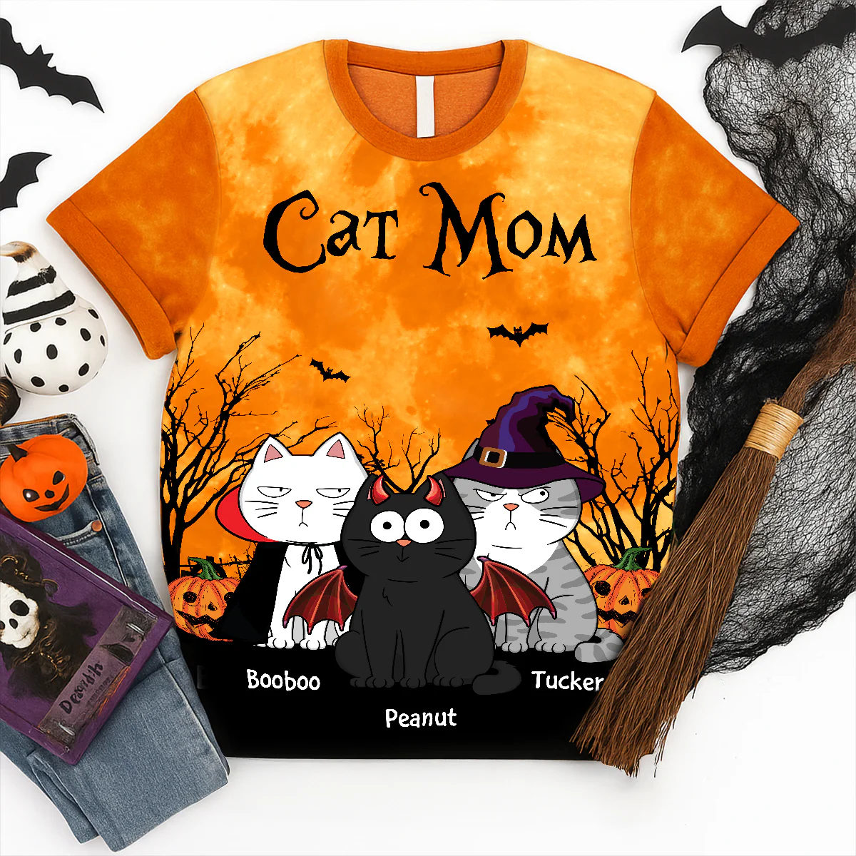 Cat Mom Halloween Moon Light Bat Tree Annoying Cat Personalized Shirt, Purrfect Costume for Cat Lover - Image 8