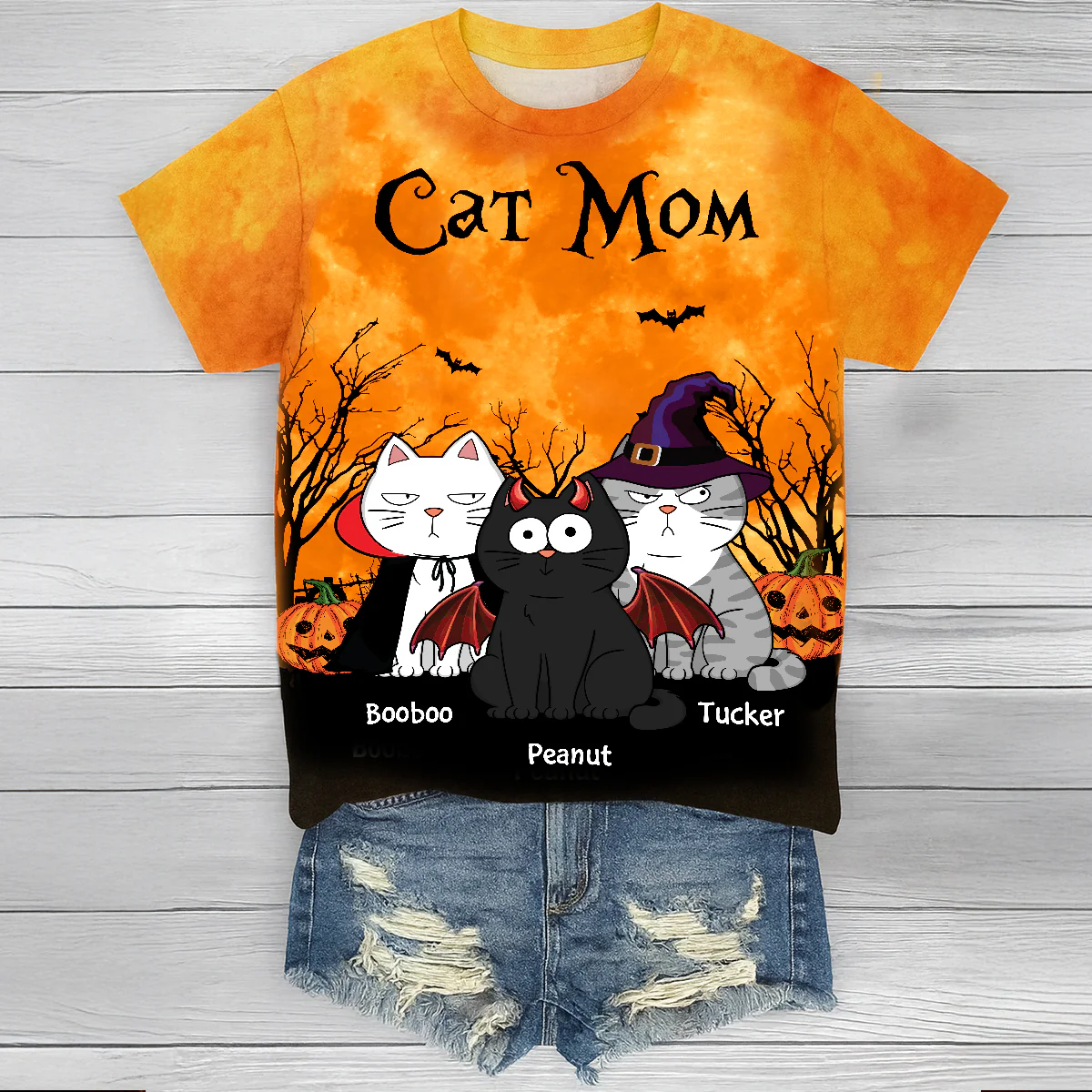 Cat Mom Halloween Moon Light Bat Tree Annoying Cat Personalized Shirt, Purrfect Costume for Cat Lover - Image 9