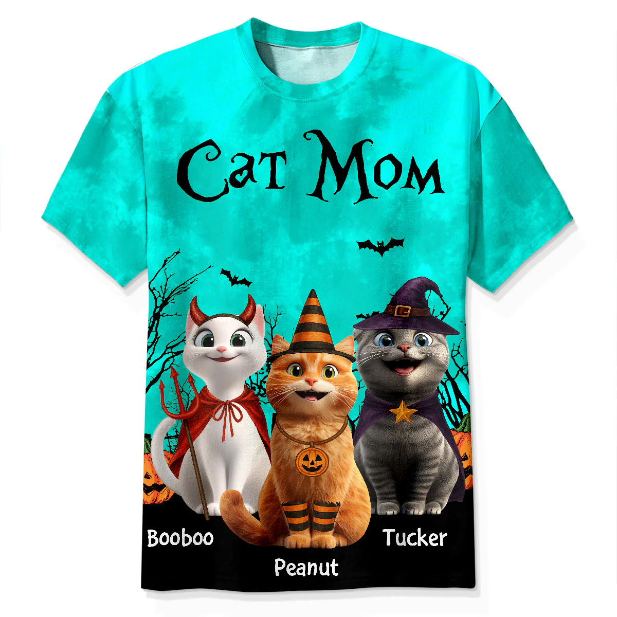 Cat Mom Halloween Moon Light Bat Tree Cartoon Cat Personalized Shirt, Purrfect Costume for Cat Lover - Image 8