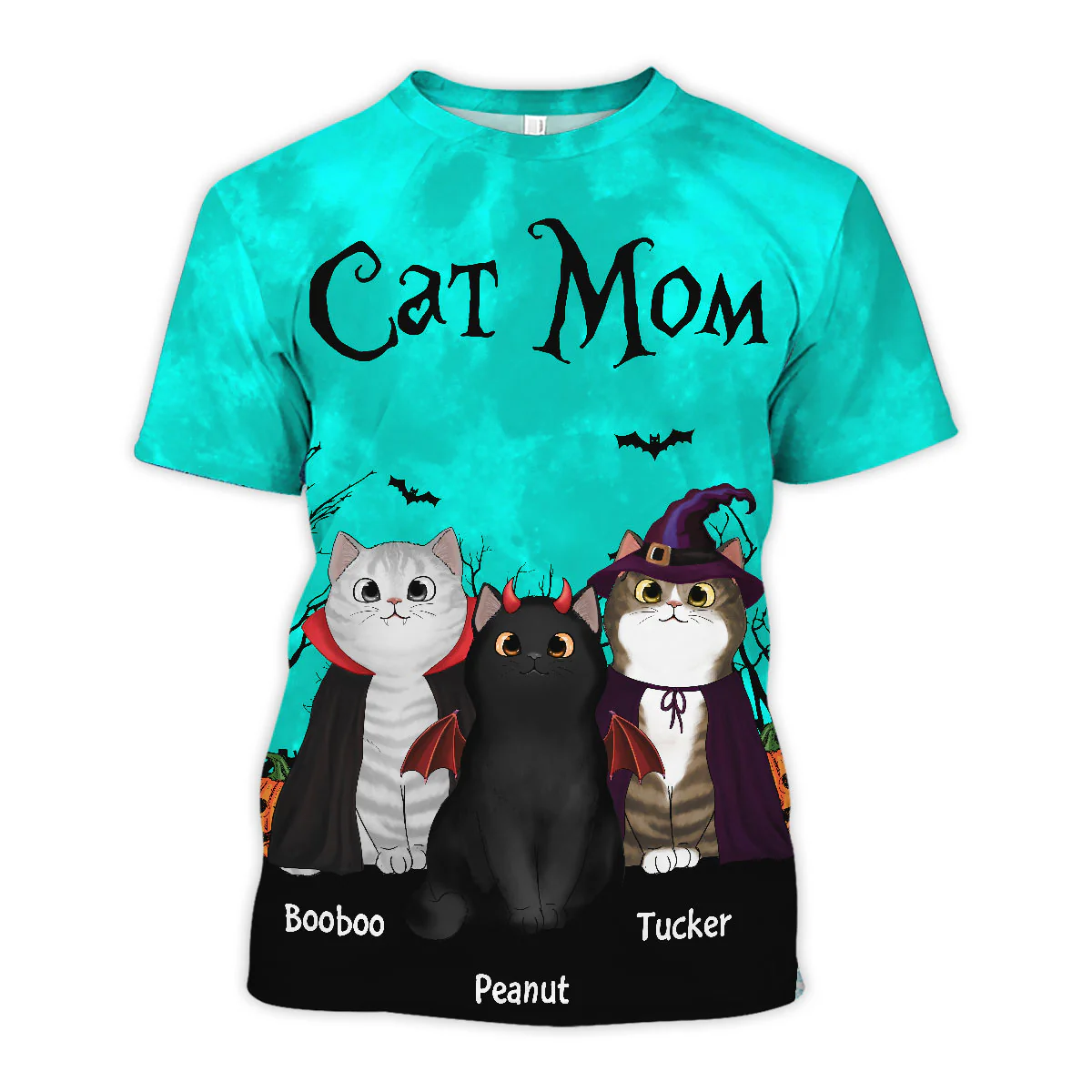 Cat Mom Halloween Moon Light Bat Tree Witchy Theme Personalized Shirt, Purrfect Costume for Cat Lover - Image 2