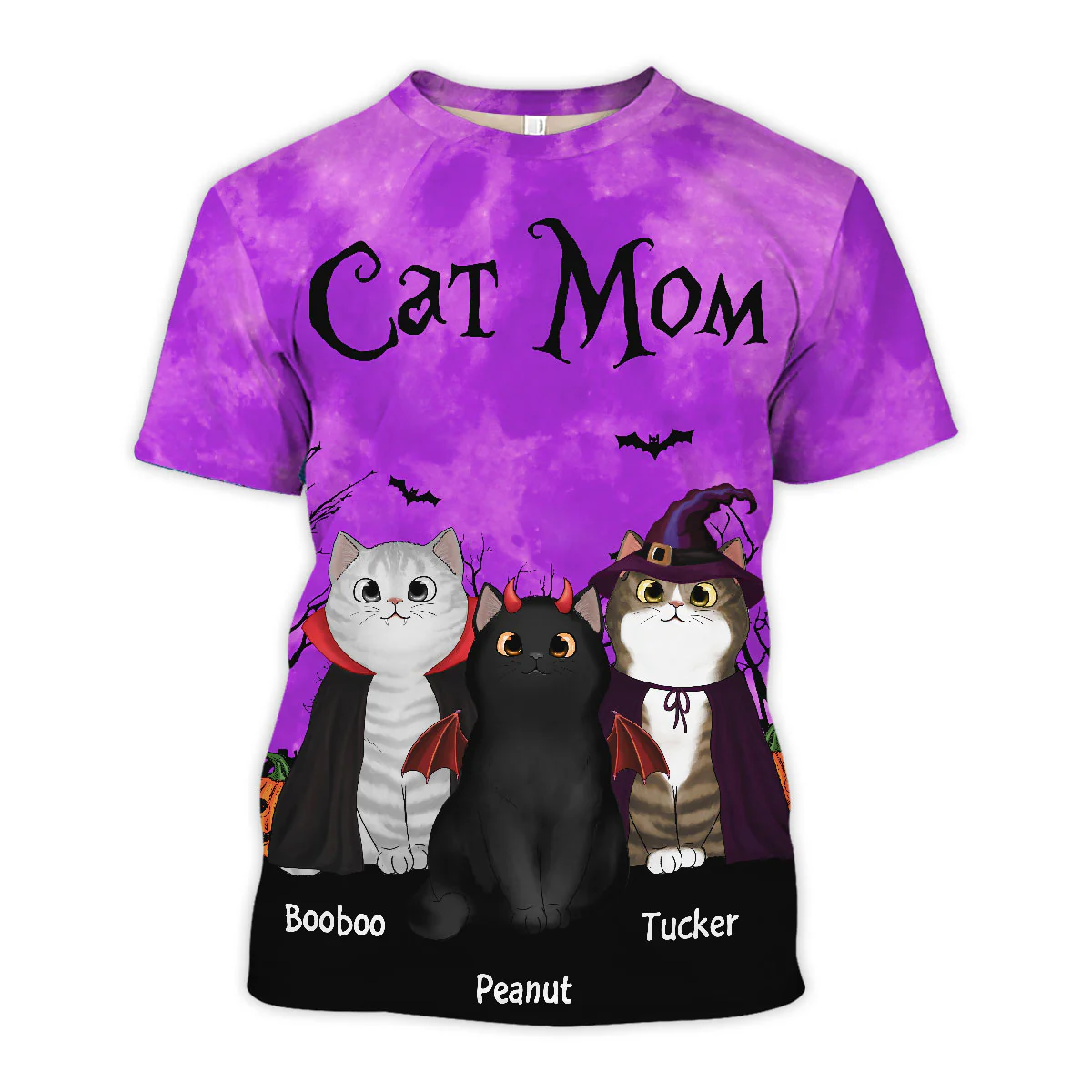 Cat Mom Halloween Moon Light Bat Tree Witchy Theme Personalized Shirt, Purrfect Costume for Cat Lover - Image 7