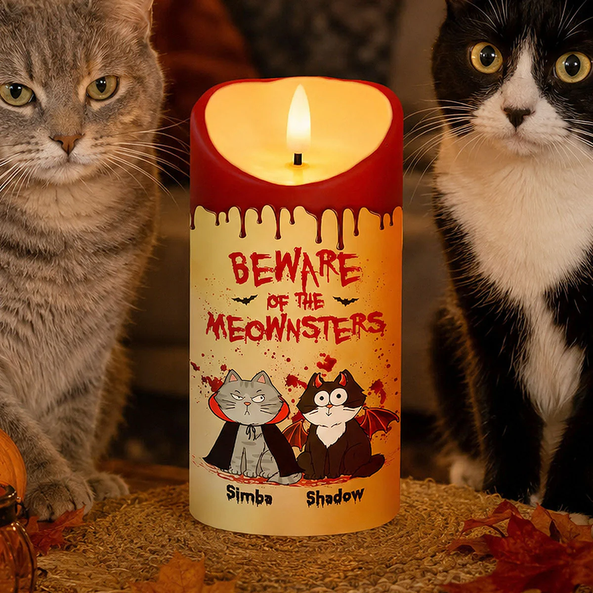 Cat Mom Happy Meowloween Blood Drip - Personalized LED Candle - Purrfect Halloween Decor for Cat Lover - Image 2