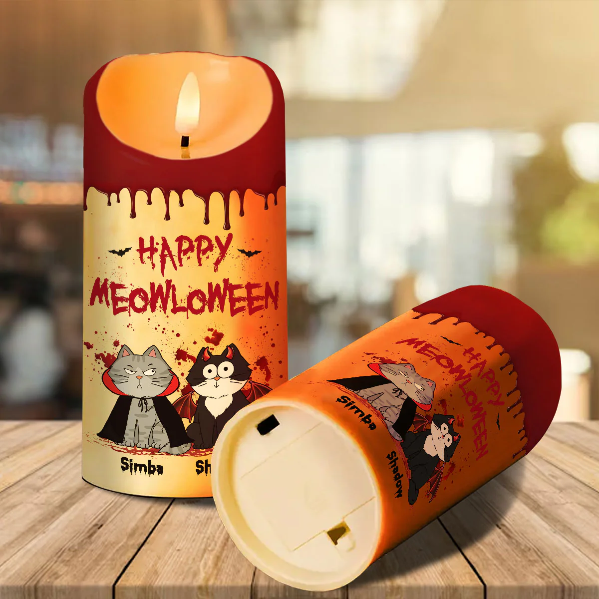 Cat Mom Happy Meowloween Blood Drip - Personalized LED Candle - Purrfect Halloween Decor for Cat Lover - Image 5