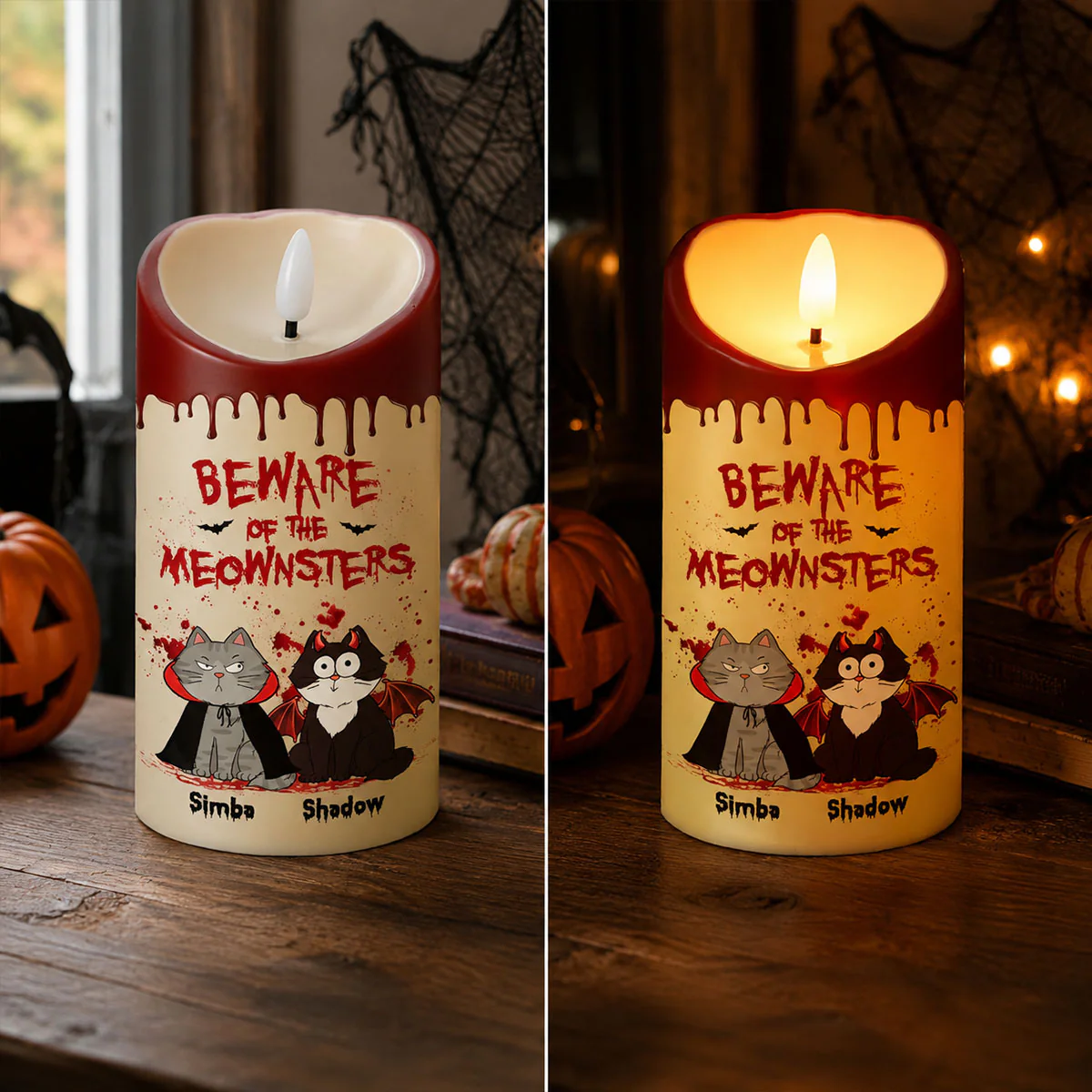 Cat Mom Happy Meowloween Blood Drip - Personalized LED Candle - Purrfect Halloween Decor for Cat Lover - Image 7