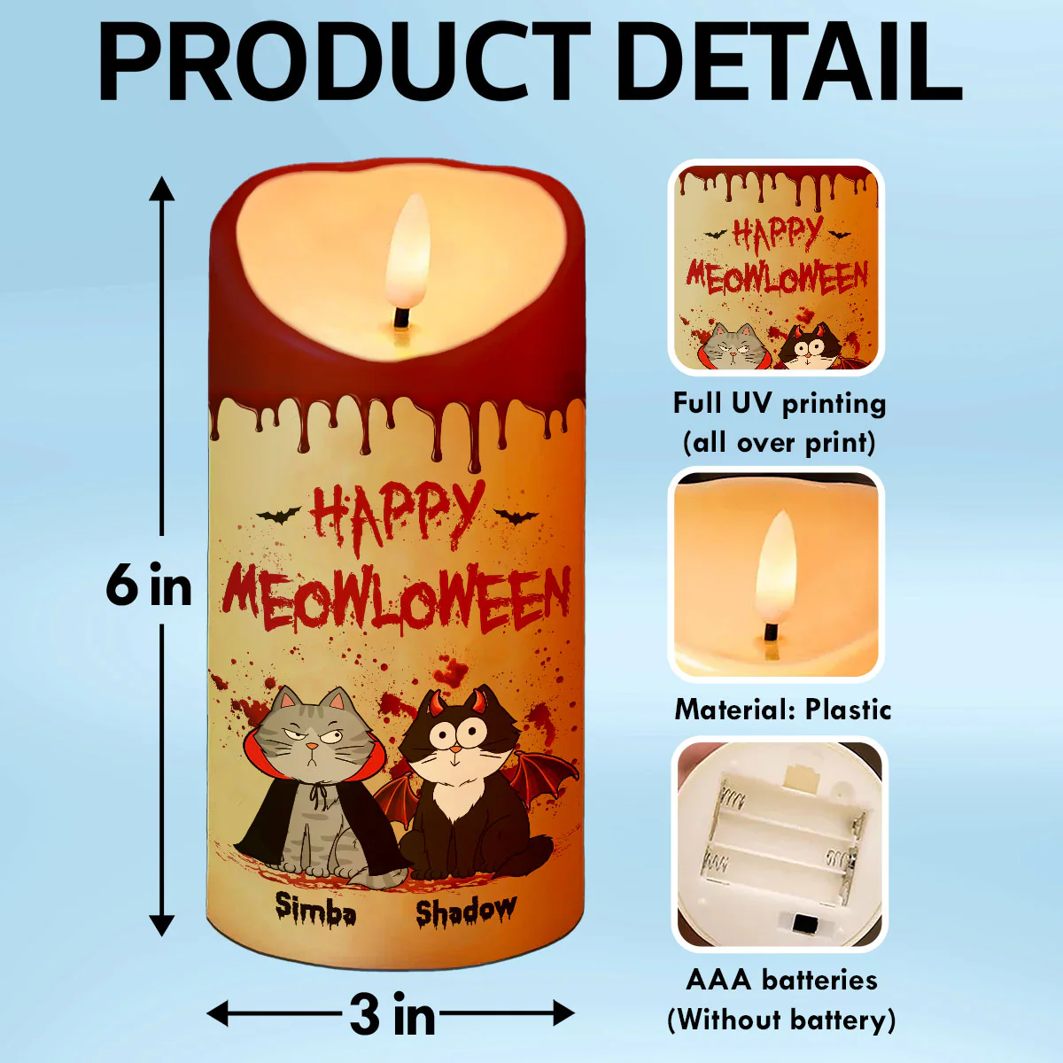 Cat Mom Happy Meowloween Blood Drip - Personalized LED Candle - Purrfect Halloween Decor for Cat Lover - Image 8