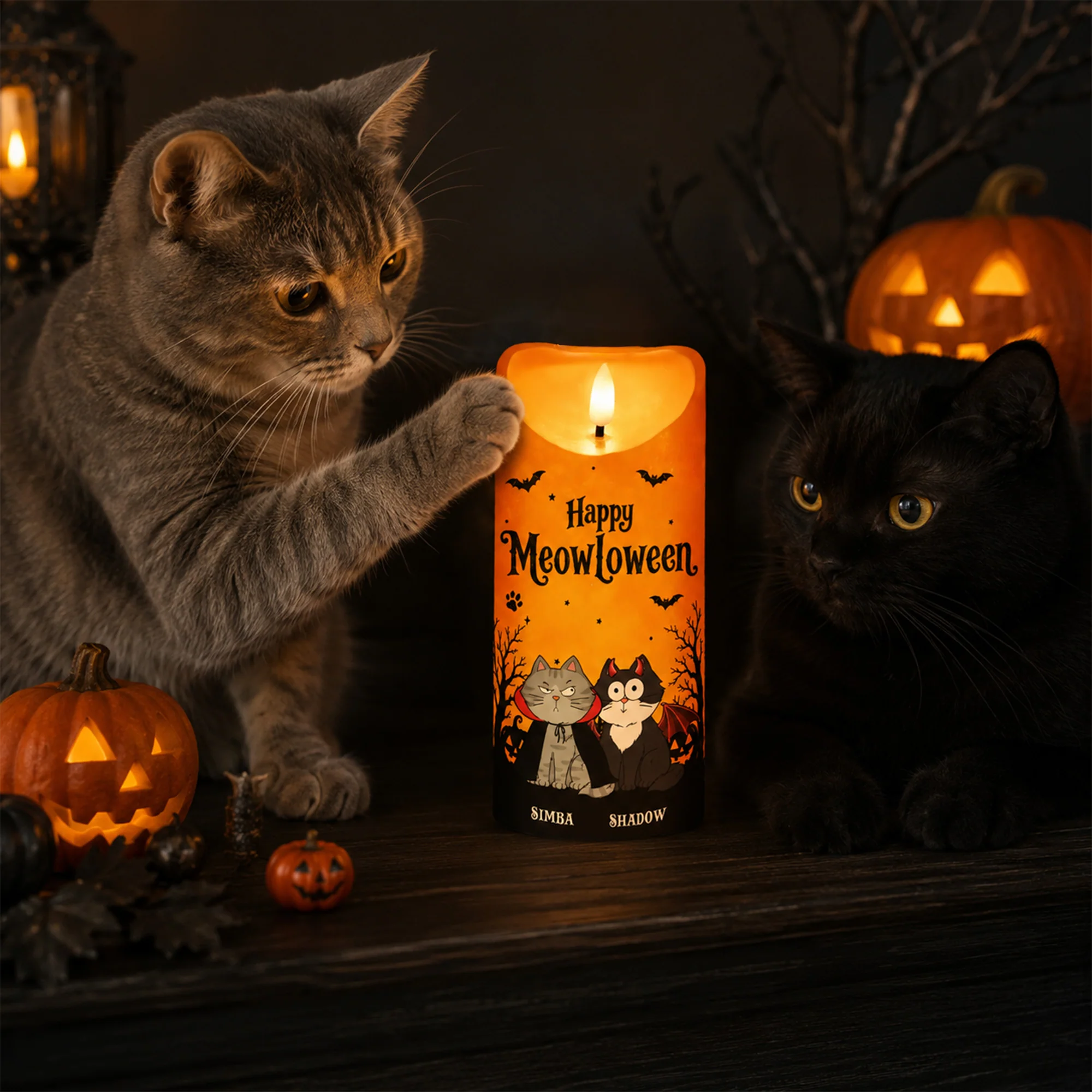 Cat Mom Happy Meowloween - Personalized LED Candle - Purrfect Halloween Decor for Cat Lover