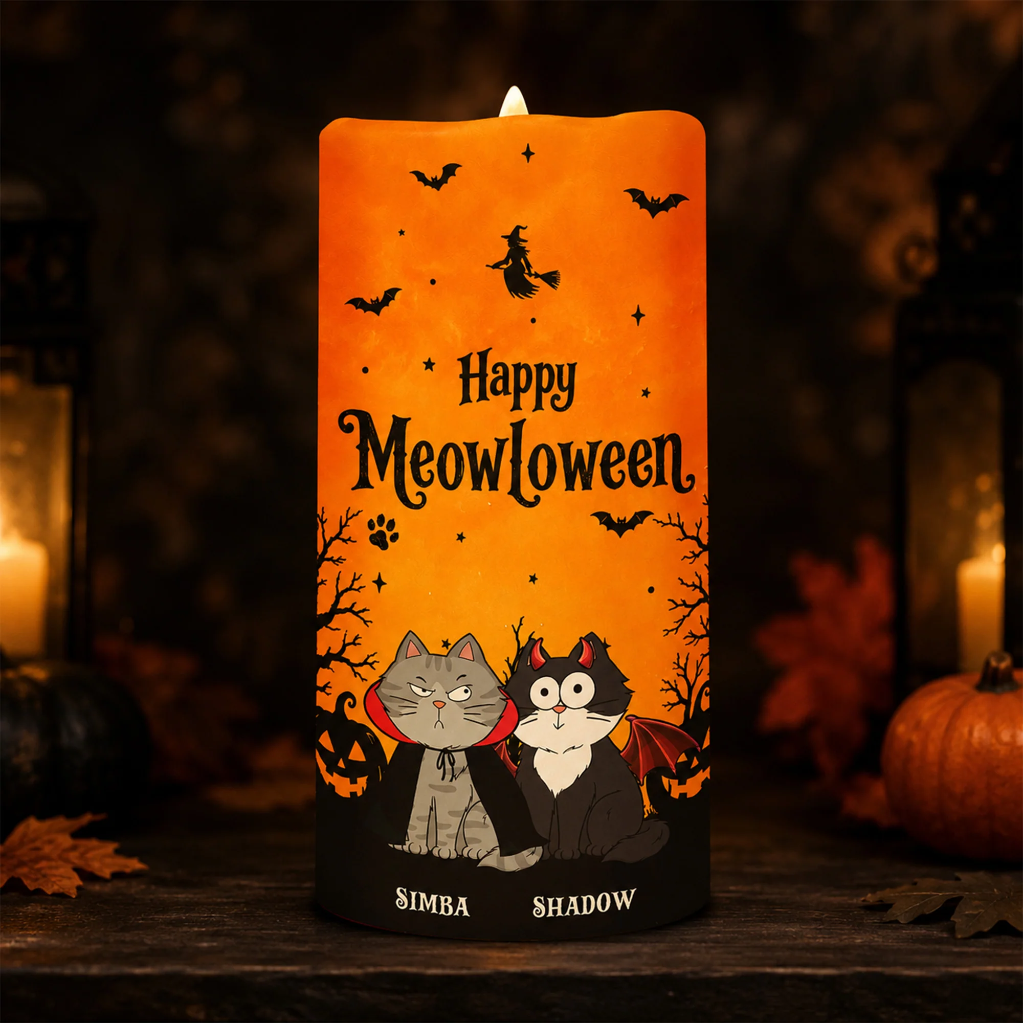 Cat Mom Happy Meowloween - Personalized LED Candle - Purrfect Halloween Decor for Cat Lover - Image 2