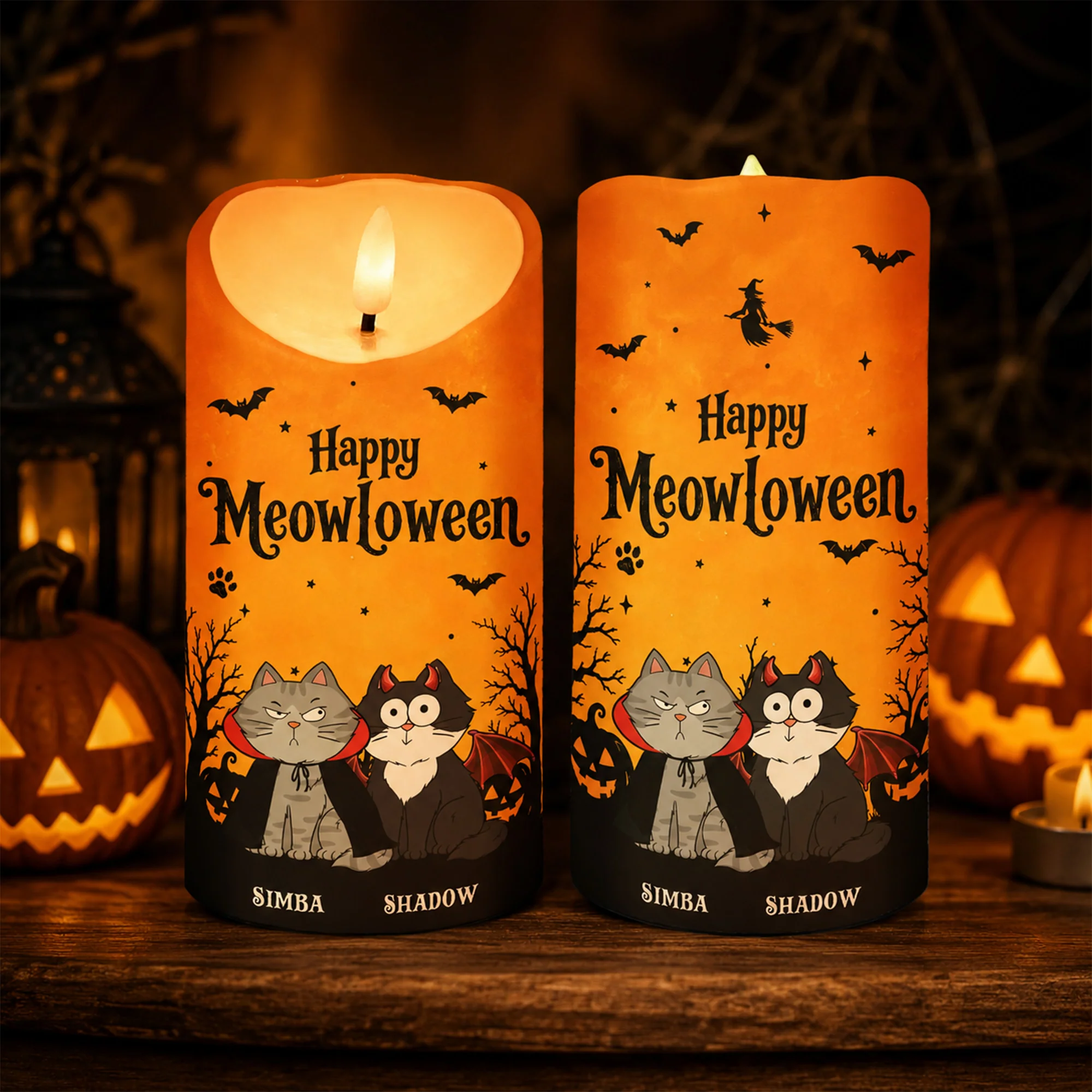 Cat Mom Happy Meowloween - Personalized LED Candle - Purrfect Halloween Decor for Cat Lover - Image 3