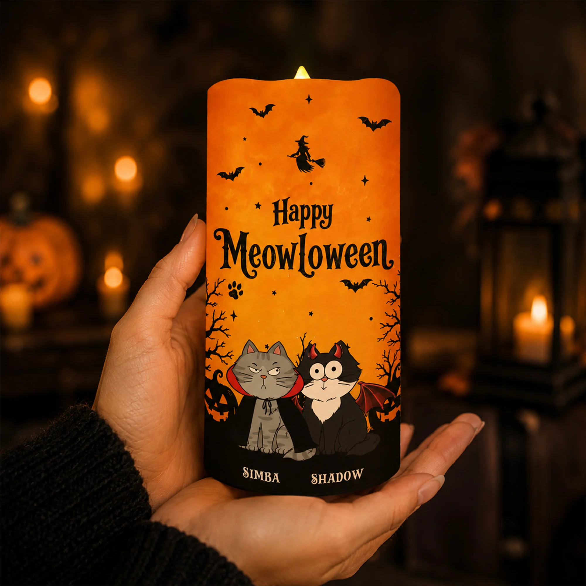Cat Mom Happy Meowloween - Personalized LED Candle - Purrfect Halloween Decor for Cat Lover - Image 5