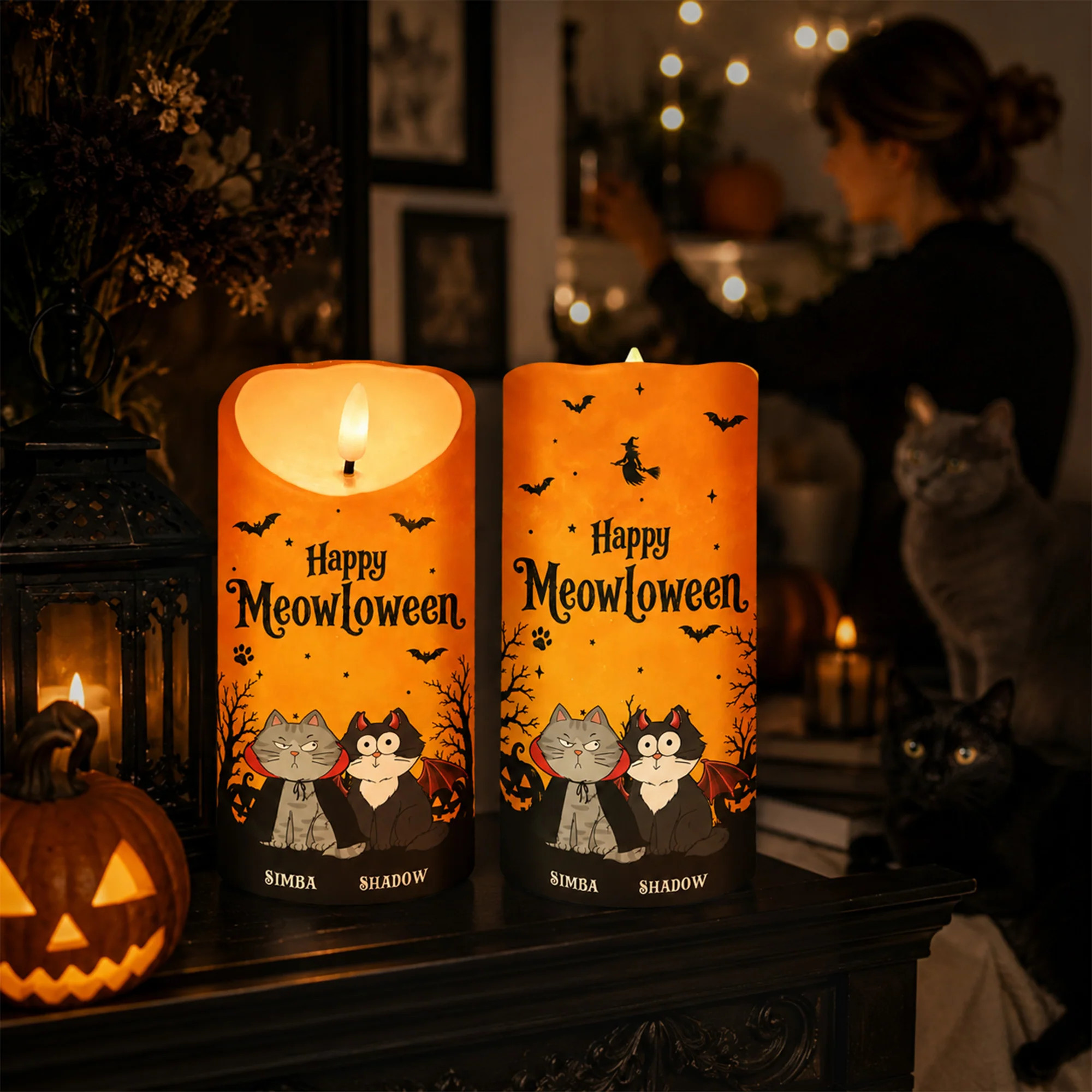 Cat Mom Happy Meowloween - Personalized LED Candle - Purrfect Halloween Decor for Cat Lover - Image 6