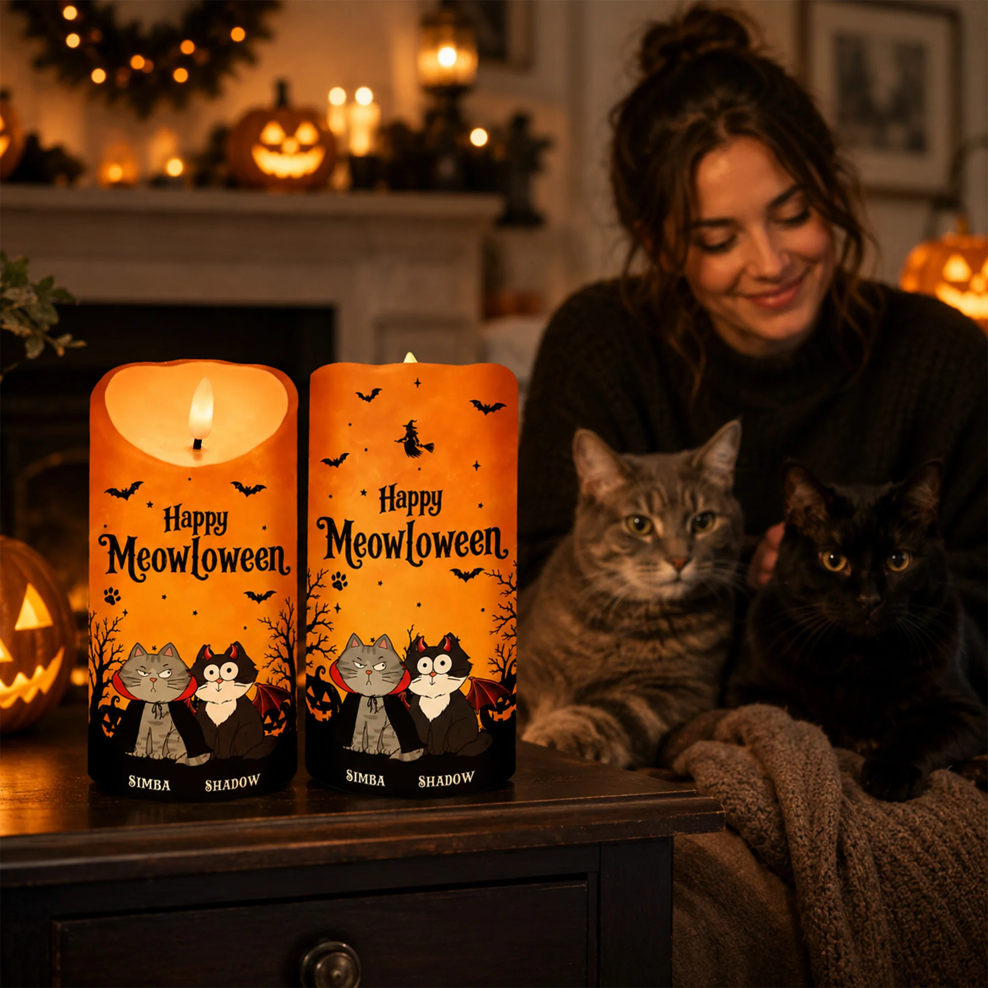 Cat Mom Happy Meowloween - Personalized LED Candle - Purrfect Halloween Decor for Cat Lover - Image 7