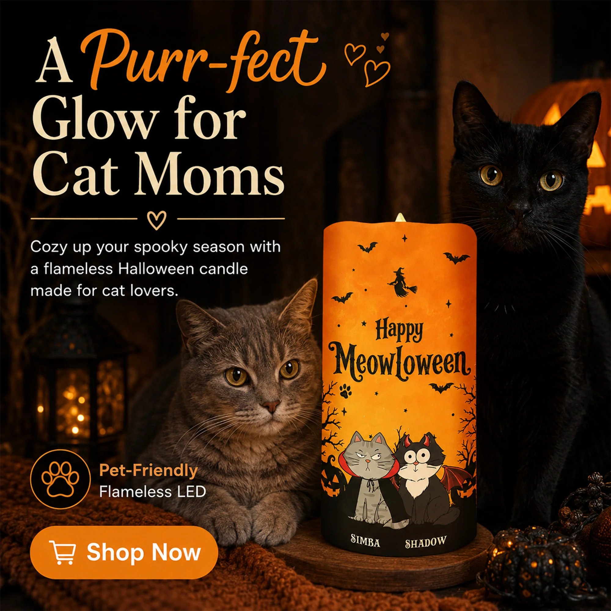 Cat Mom Happy Meowloween - Personalized LED Candle - Purrfect Halloween Decor for Cat Lover - Image 8