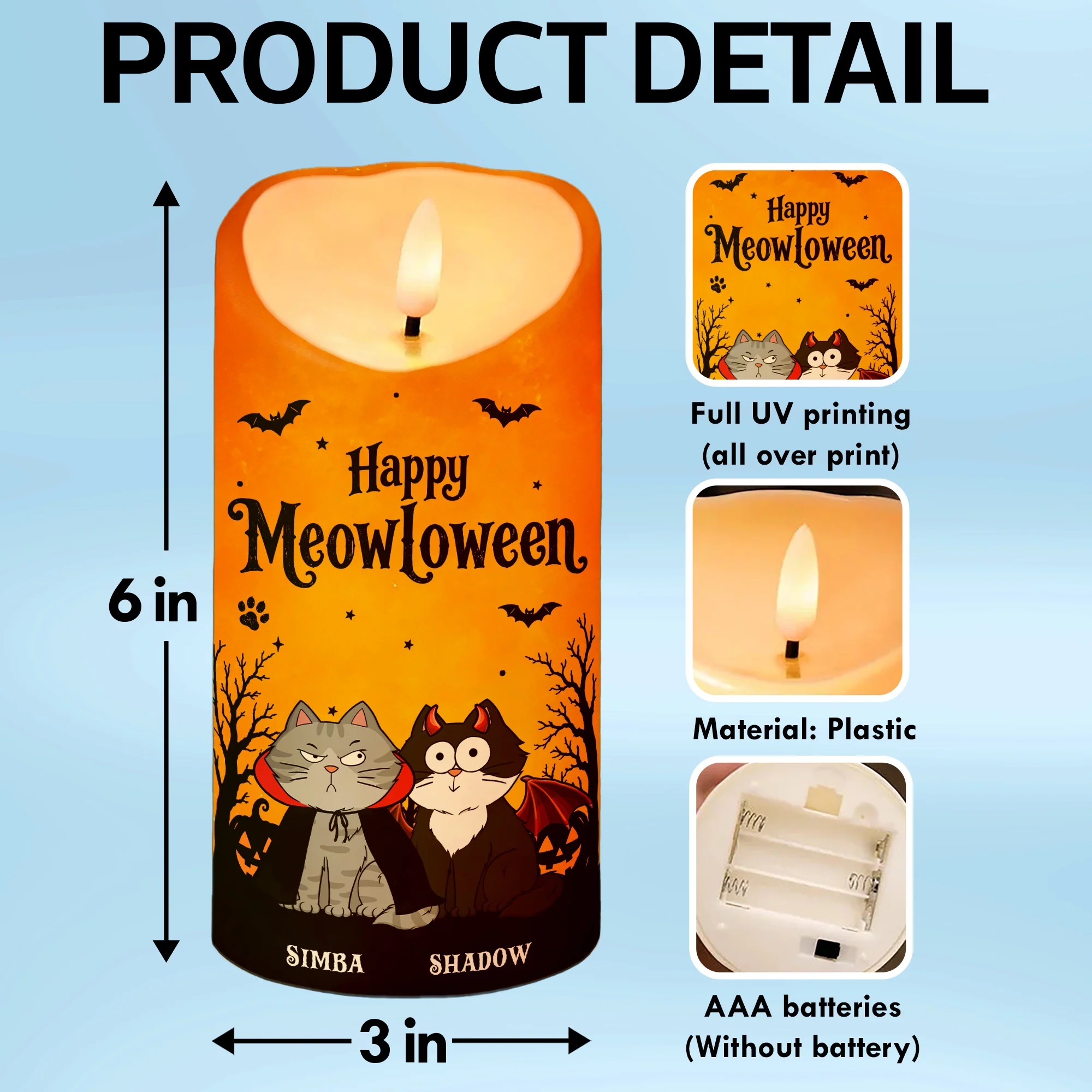 Cat Mom Happy Meowloween - Personalized LED Candle - Purrfect Halloween Decor for Cat Lover - Image 9