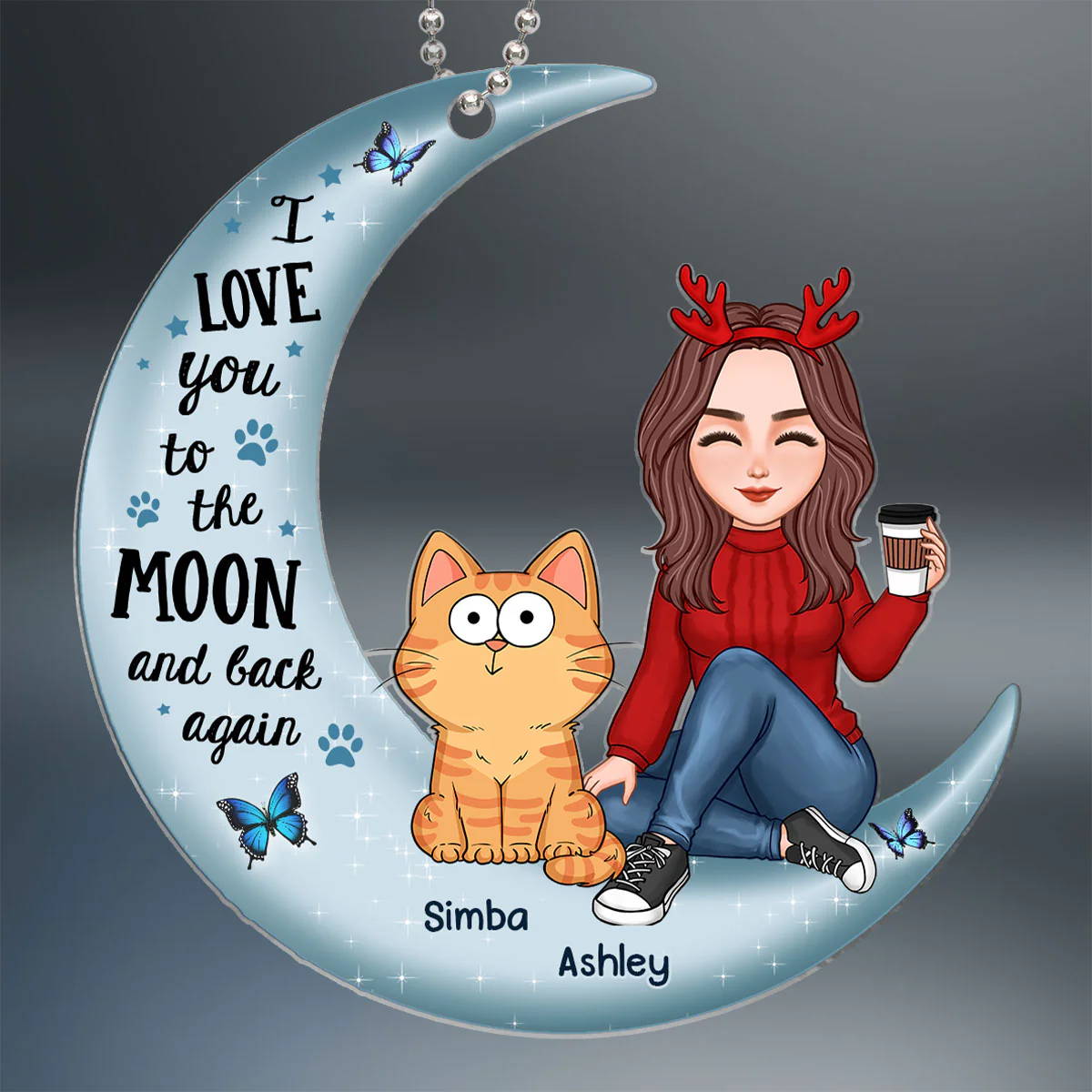 Cat Mom Love To The Moon And Back Personalized Acrylic Ornament - Image 2