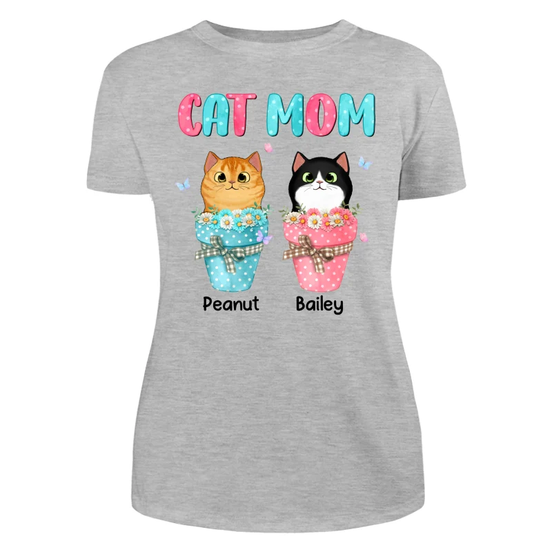 Cat Mom Peeking Cats On Flower Pot Personalized Shirt - Image 10