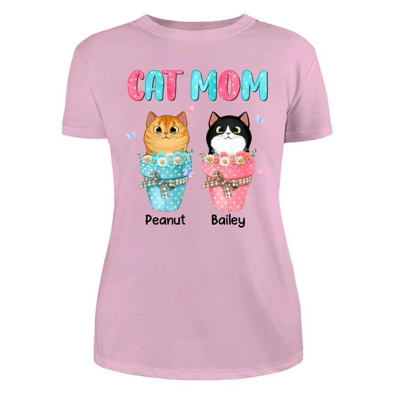 Cat Mom Peeking Cats On Flower Pot Personalized Shirt - Image 11