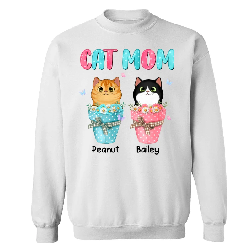 Cat Mom Peeking Cats On Flower Pot Personalized Shirt - Image 17