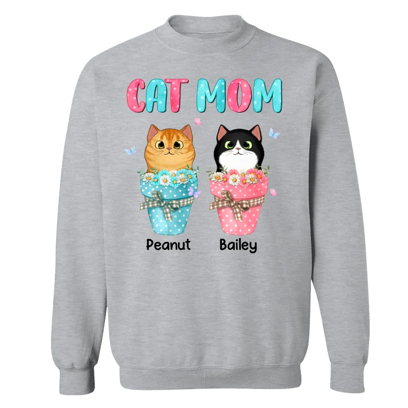 Cat Mom Peeking Cats On Flower Pot Personalized Shirt - Image 18