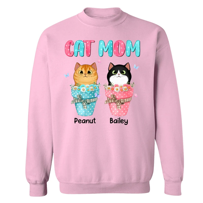 Cat Mom Peeking Cats On Flower Pot Personalized Shirt - Image 19