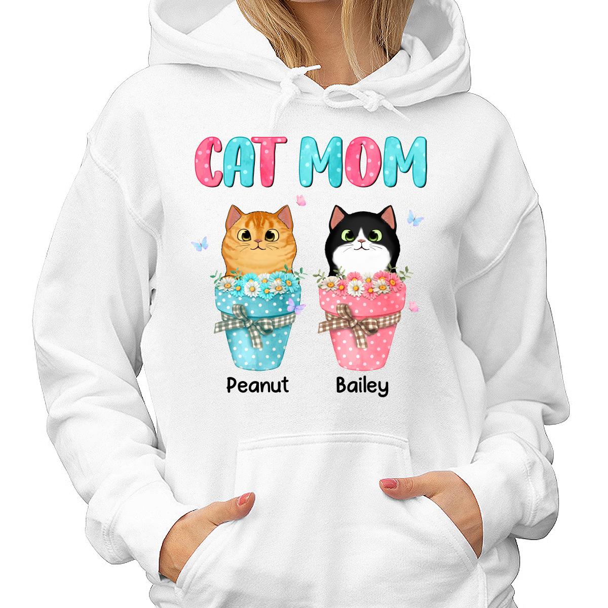 Cat Mom Peeking Cats On Flower Pot Personalized Shirt - Image 4