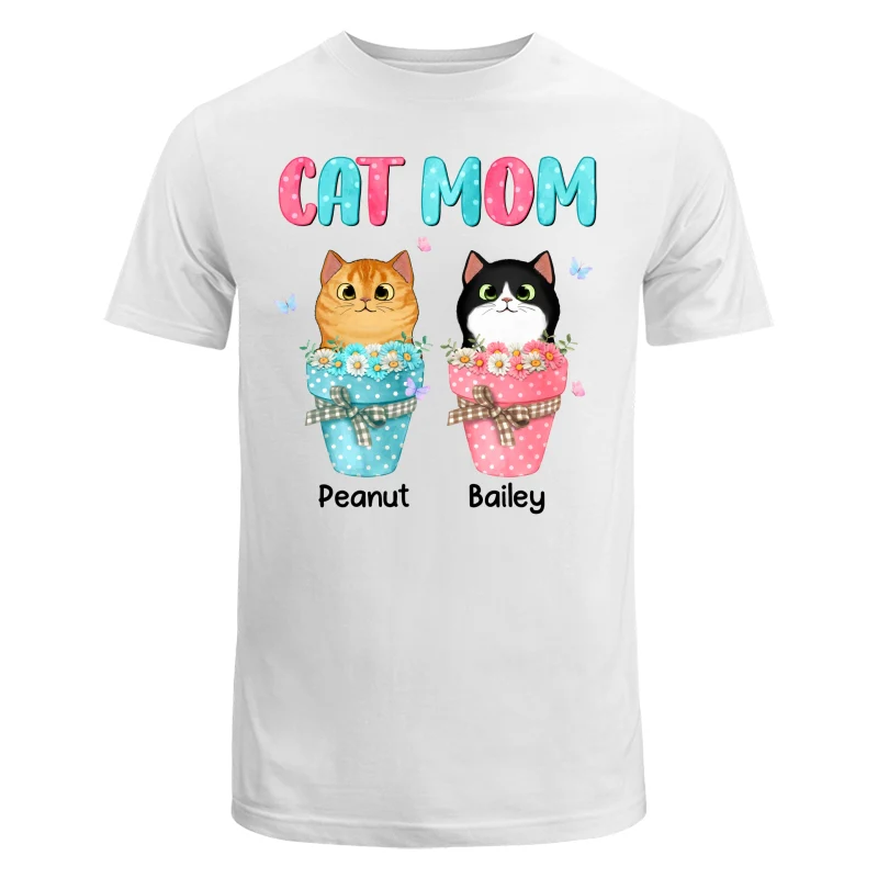 Cat Mom Peeking Cats On Flower Pot Personalized Shirt - Image 5