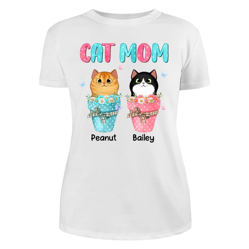 Cat Mom Peeking Cats On Flower Pot Personalized Shirt - Image 9