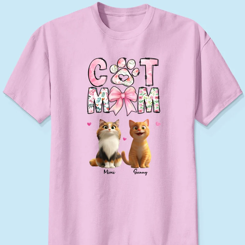Cat Mom Pink Coquette Personalized Shirt, Cartoon Cute Cat, Gift for Cat Moms - Image 12