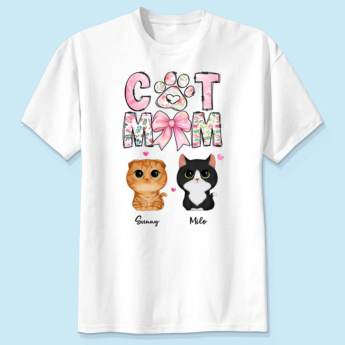 Cat Mom Pink Coquette Personalized Shirt, Watercolor Cute Cat, Gift for Cat Moms - Image 4