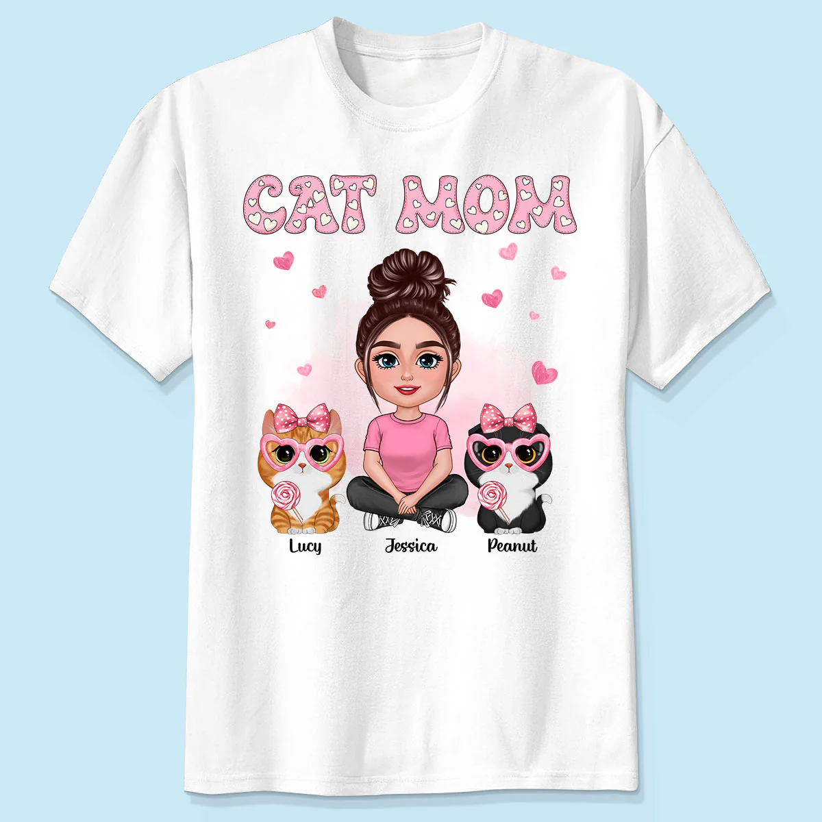 Cat Mom Pink Pattern Personalized Shirt, Gift For Cat Mom