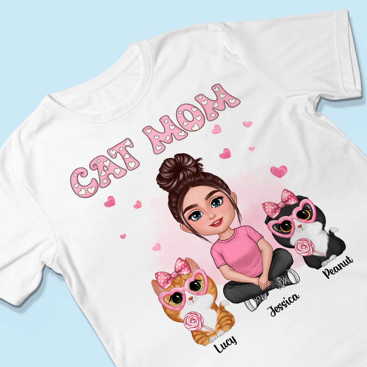 Cat Mom Pink Pattern Personalized Shirt, Gift For Cat Mom - Image 3