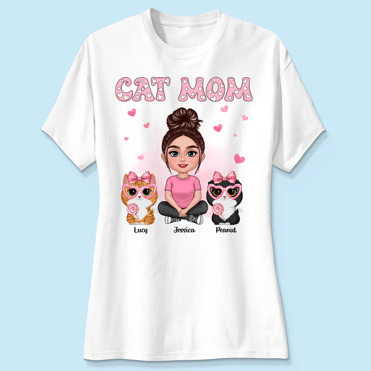 Cat Mom Pink Pattern Personalized Shirt, Gift For Cat Mom - Image 4