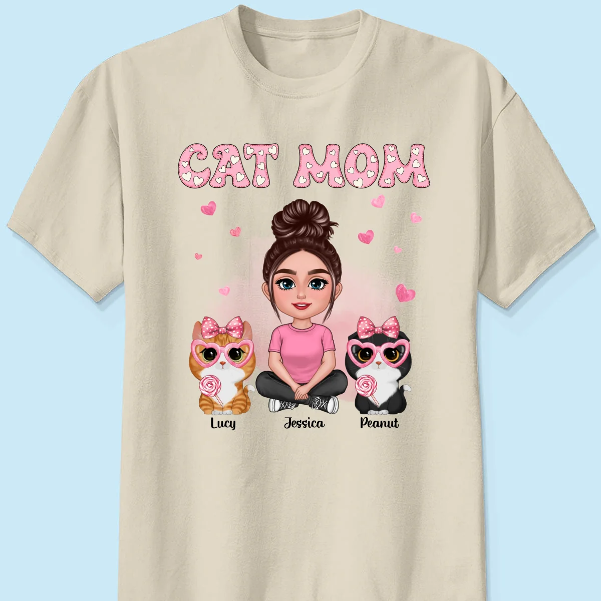 Cat Mom Pink Pattern Personalized Shirt, Gift For Cat Mom - Image 9