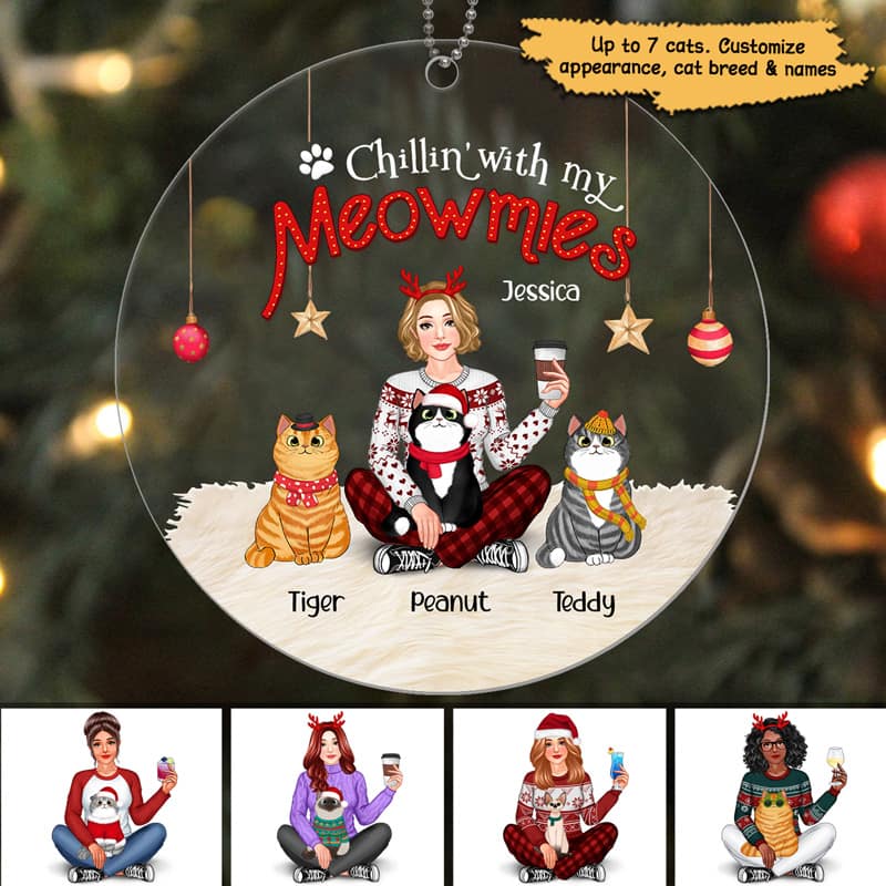Cat Mom Pretty Girl Personalized Acrylic Ornament - Image 3