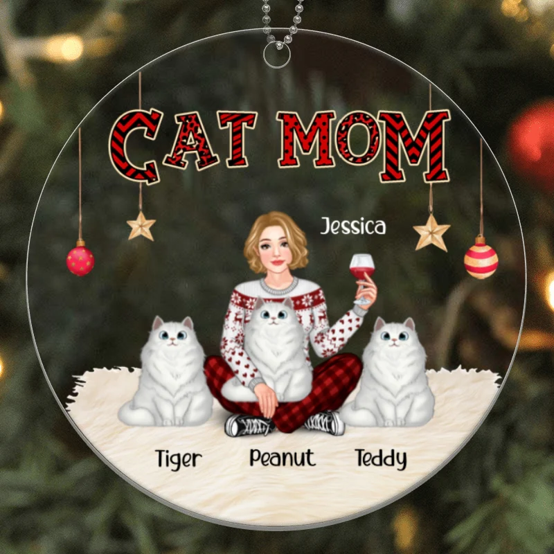 Cat Mom Pretty Girl Personalized Acrylic Ornament - Image 4